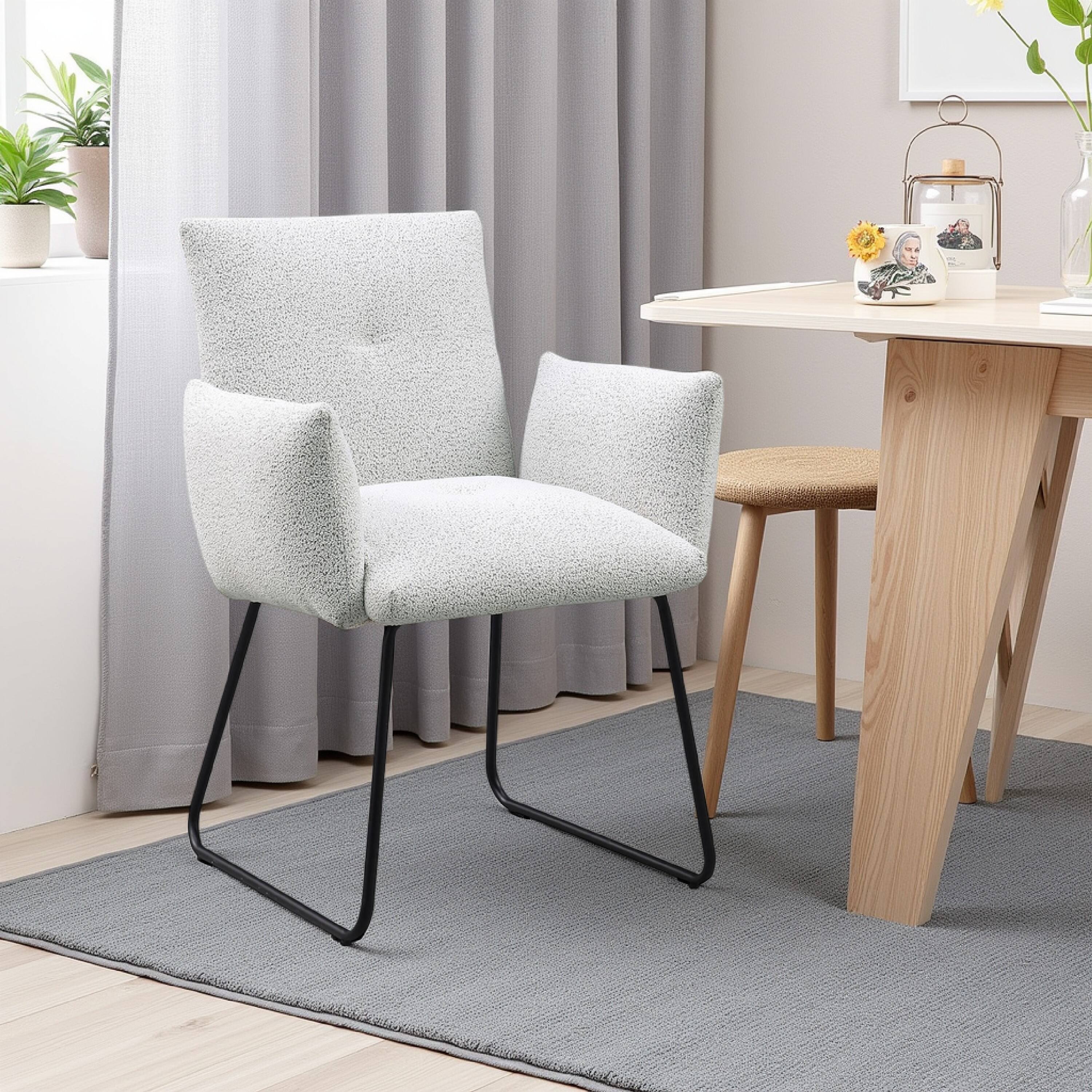 Alt View 5. Manhattan Lane - Acko Dining Chair Set of 2, Light Gray Fabric, Black Metal Frame - Gray, Black.