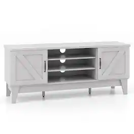 SlickBlue - Farmhouse TV Stand with 2 Barn Door Cabinets for Living Room Storage - White