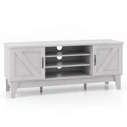 Front. SlickBlue - Farmhouse TV Stand with 2 Barn Door Cabinets for Living Room Storage - White.