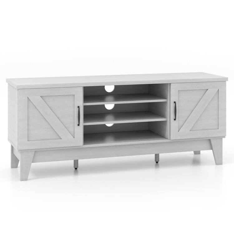 Front. SlickBlue - Farmhouse TV Stand with 2 Barn Door Cabinets for Living Room Storage - White.