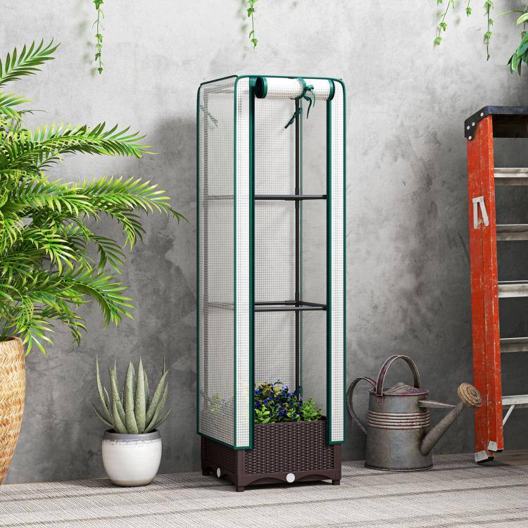 Alt View 1. PULUZ - Garden Bed with Trellis, Outdoor Plant Box with PE Cover, Drainage Holes and Zipper Door - Brown.
