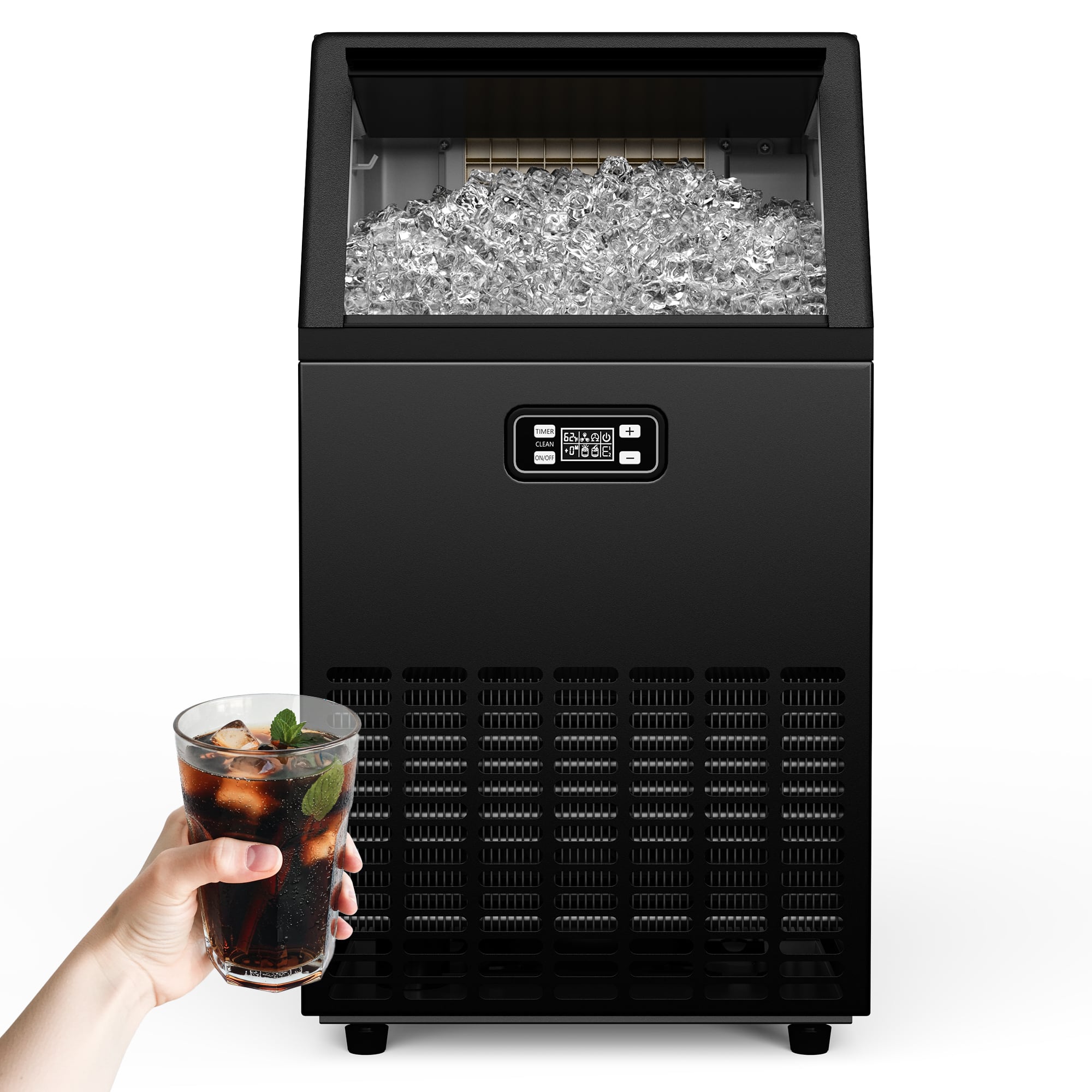 Euhomy - Commercial Ice Maker 150lbs/Day - Stainless Steel, 33lbs Ice Storage, Perfect for Home/Bar/Restaurant - Black