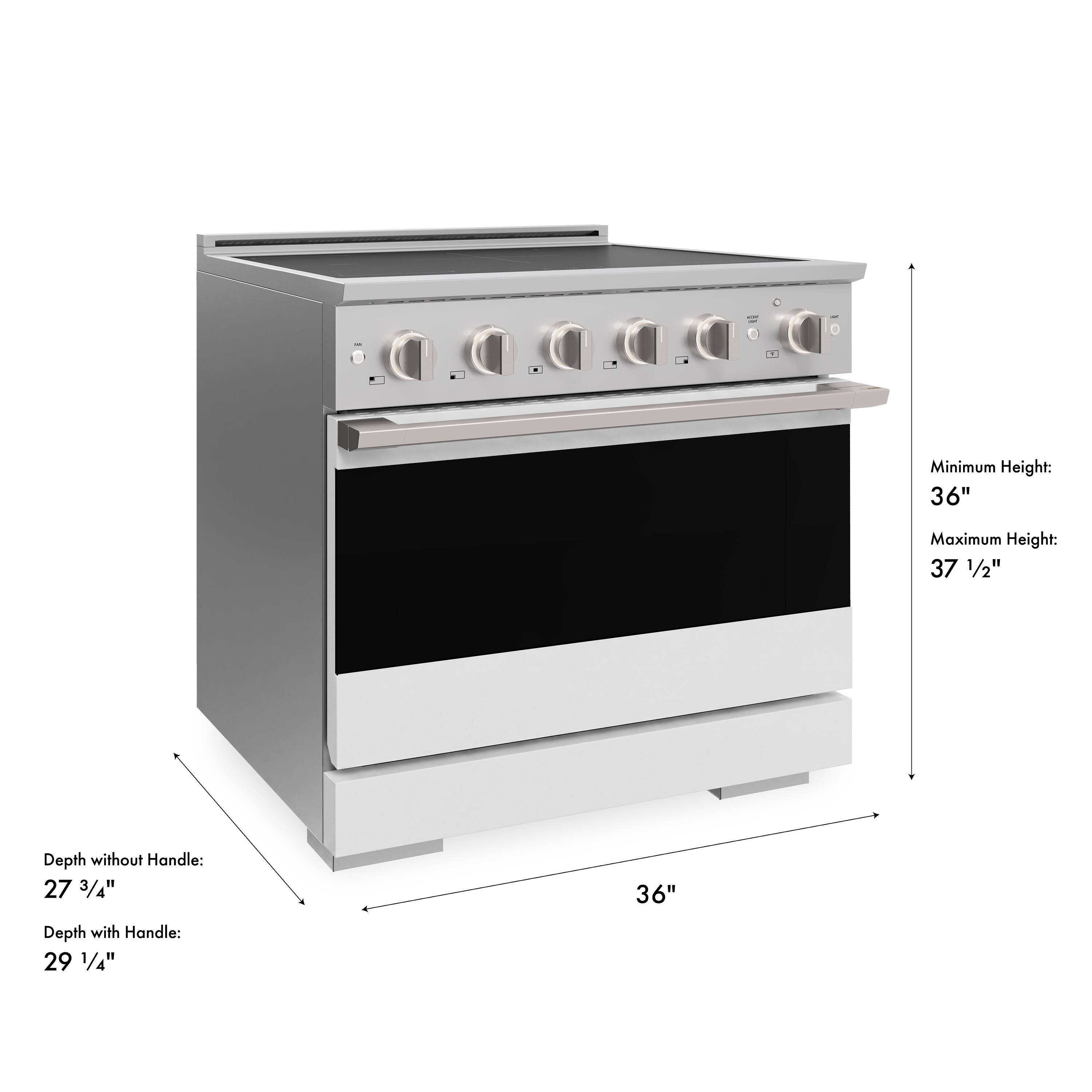 Minimum Height: 36"  
Maximum Height: 37 1/2"  
Depth without Handle: 27 3/4"  
Depth with Handle: 29 1/4"