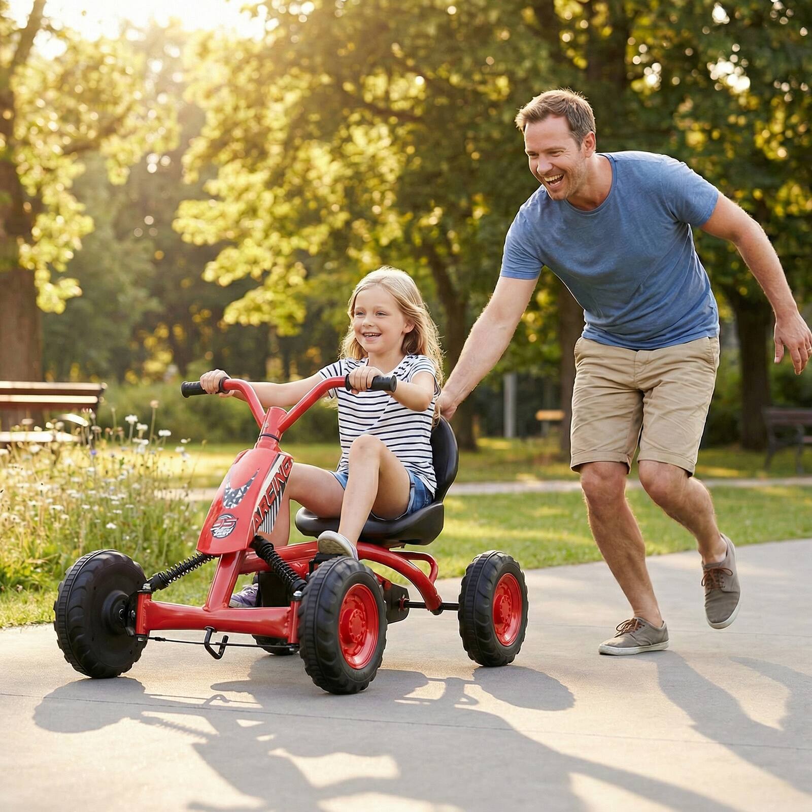 Alt View 1. Gymax - Gymax Go Kart for Kids 4 Wheel Toddler Ride On Pedal Car w/ Steering Handlebars Red - Red.