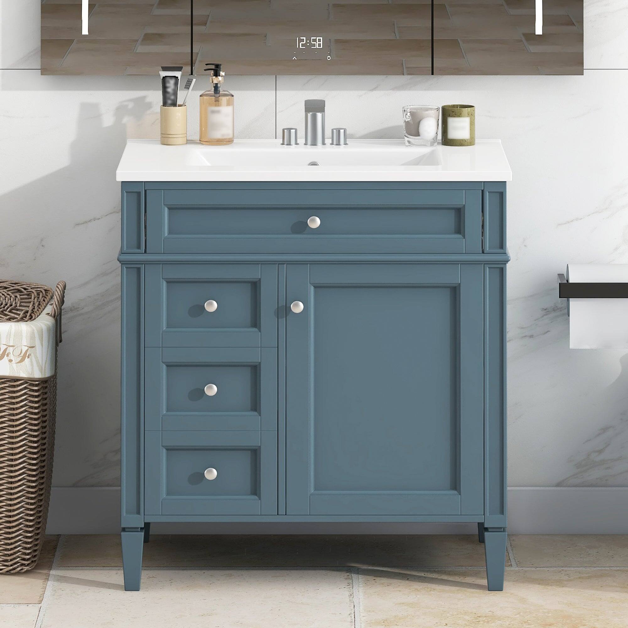 Alt View 1. Boyel Living - 30 Inch Bathroom Vanity with Sink Modern Storage Cabinet with 2 Drawers and Tip Out DrawerBlue - Blue.