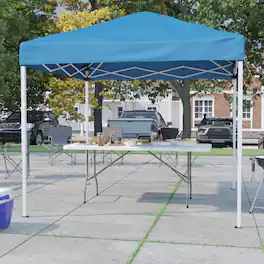 Emma + Oliver - Outdoor Event/Tailgate Tent Set with Pop Up Event Canopy and Wheeled Case and Bi-Fold Table with Carrying Handle - Blue