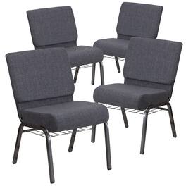Emma + Oliver - 4 Pack 21''W Church Chair with Book Rack - Dark Gray Fabric/Silver Vein Frame