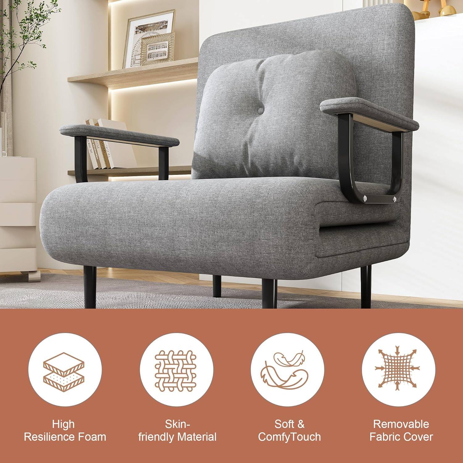 High Resilience Foam  
Skin-friendly Material  
Soft & Comfy Touch  
Removable Fabric Cover