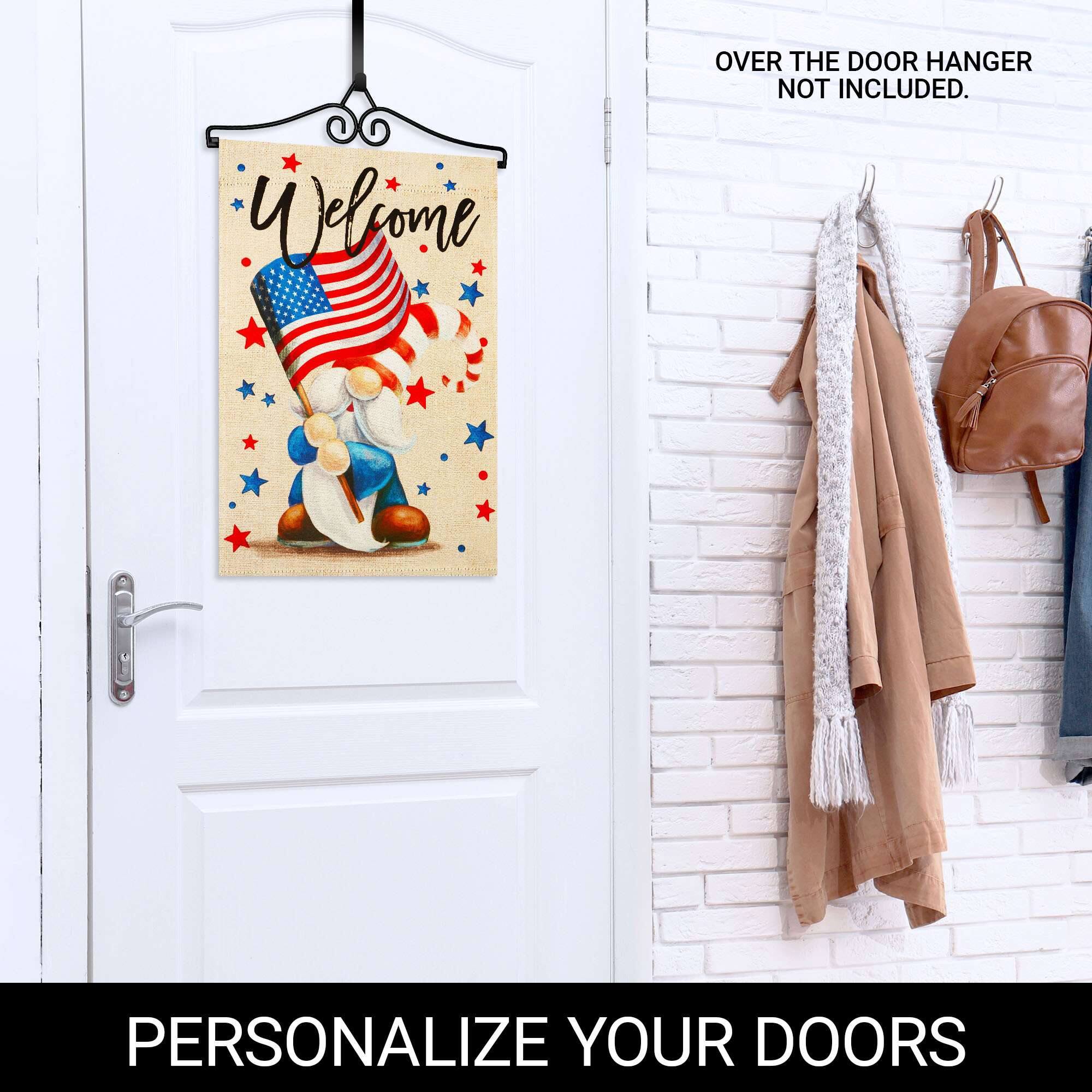 OVER THE DOOR HANGER NOT INCLUDED.  
Welcome  
PERSONALIZE YOUR DOORS