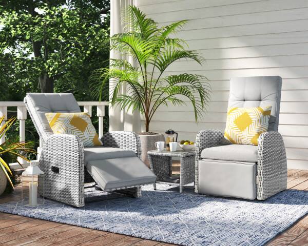 Angle. Elle Decor - Elle Decor Vallauris 3-Piece Outdoor Reclining Chair Set, Grey - Grey.