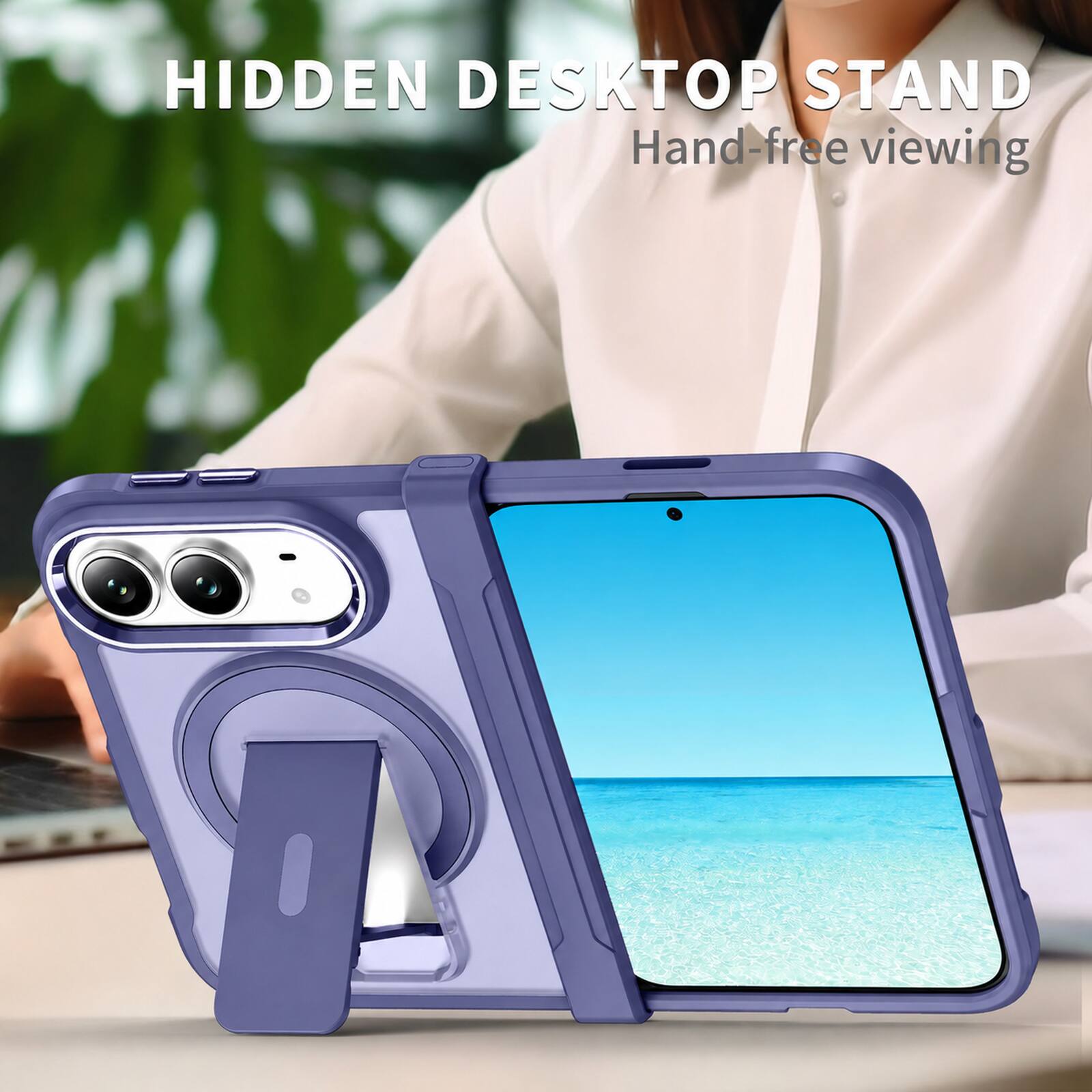 HIDDEN DESKTOP STAND  
Hand-free viewing
