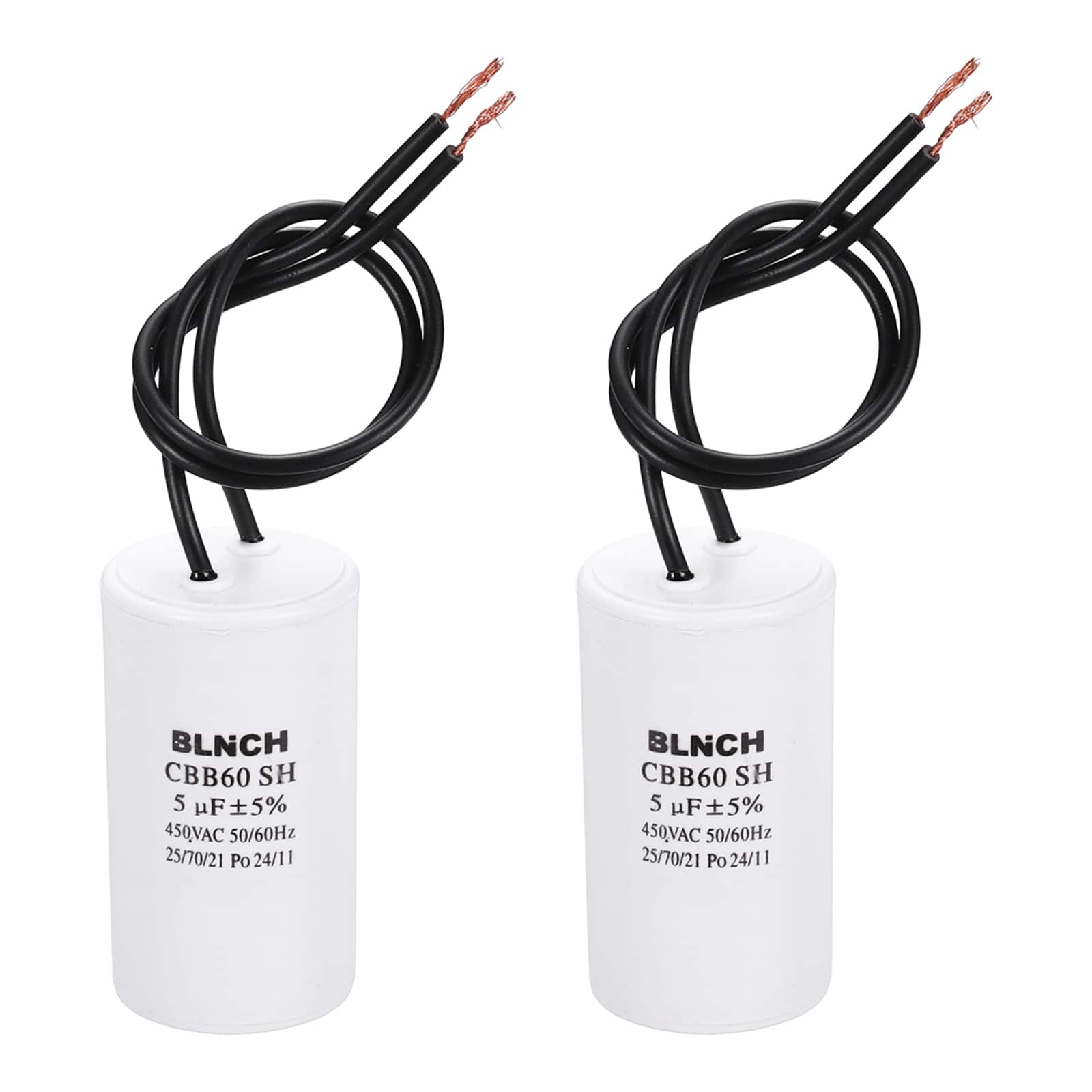 Unique Bargains - 2pcs 5uF CBB60 Running Capacitor, AC 450V 2 Wire for Air Compressor, Washing Machine, Refrigerator, Air Conditioner - White