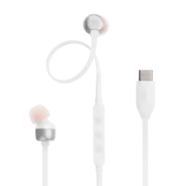 JBL - Tune 310C - Wired Hi-Res in-Ear Headphones, Tangle-Free Flat Cable, 3-Button Remote with Microphone - White