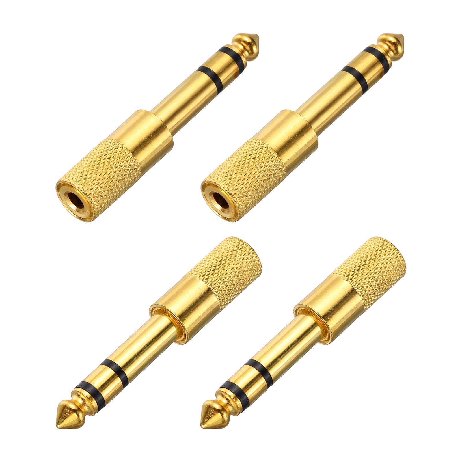 Unique Bargains - 4pcs TRS6.35mm M to 3.5mm F Connector Stereo Zinc Alloy Adapter for Mics/Guitars/Speakers/pcs Signal Conversion - Gold