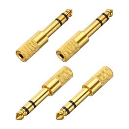 Unique Bargains - 4pcs TRS6.35mm M to 3.5mm F Connector Stereo Zinc Alloy Adapter for Mics/Guitars/Speakers/pcs Signal Conversion - Gold