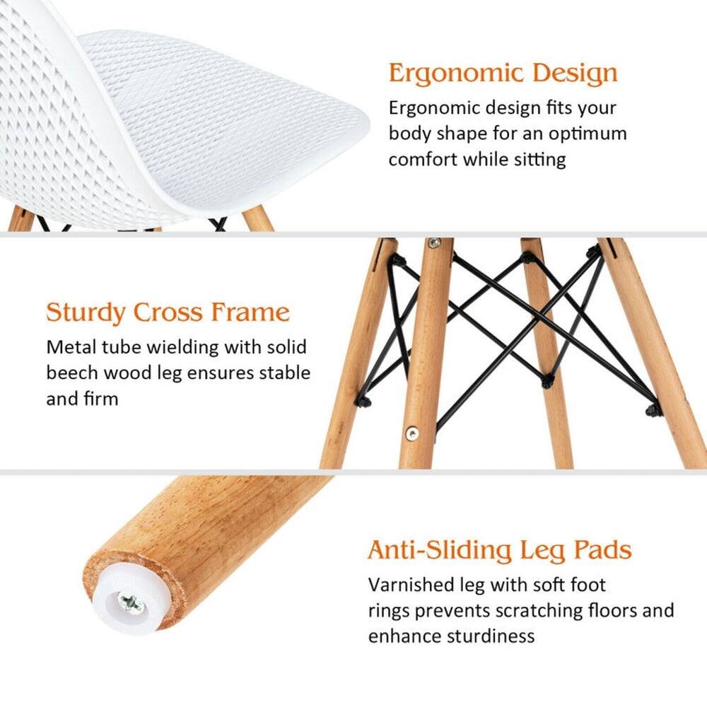 Ergonomic Design  
Ergonomic design fits your body shape for an optimum comfort while sitting  

Sturdy Cross Frame  
Metal tube welding with solid beech wood leg ensures stable and firm  

Anti-Sliding Leg Pads  
Varnished leg with soft foot rings prevents scratching floors and enhance sturdiness