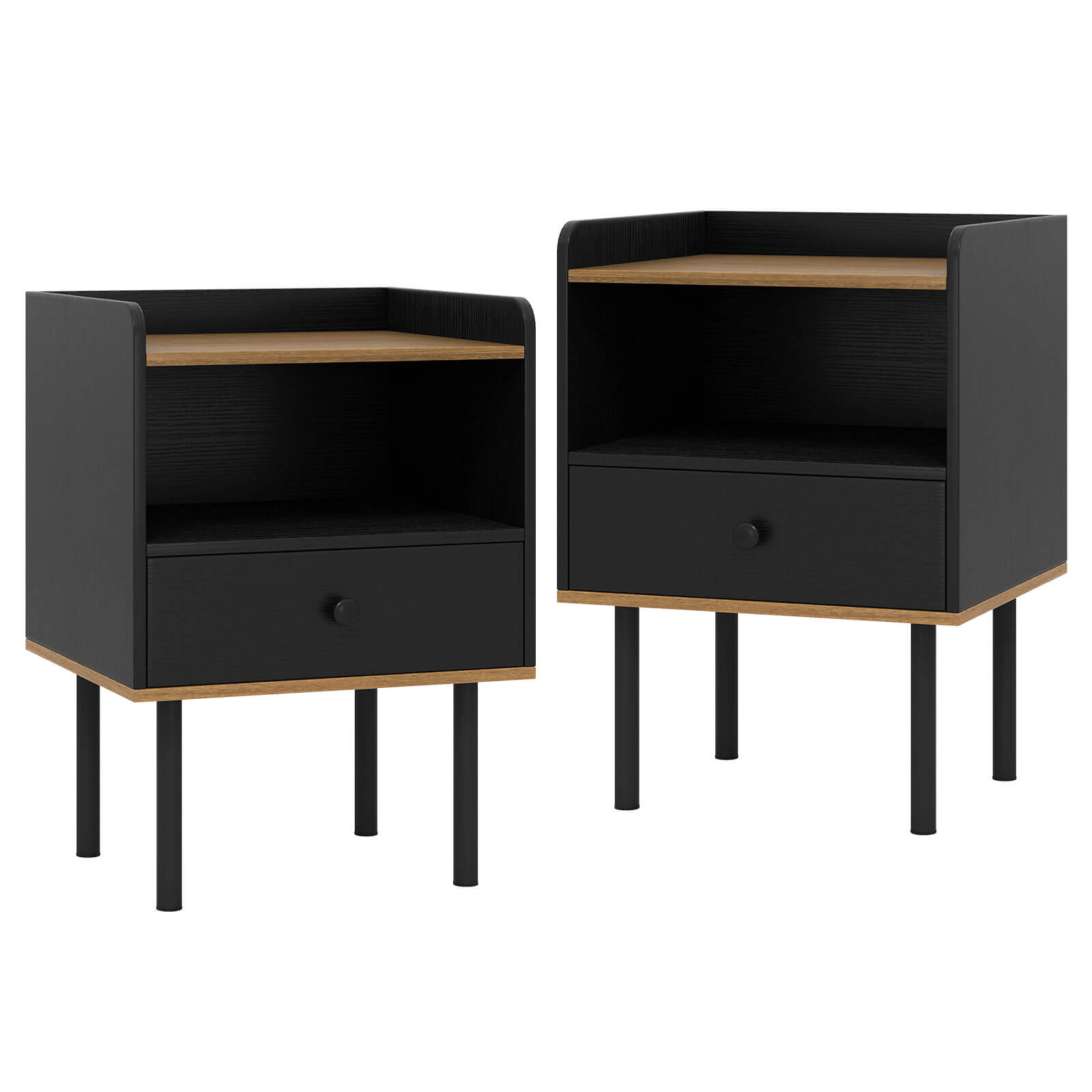 Alt View 9. Costway - Costway 2 PCS Nightstand Side End Table with Drawer & Open Shelf for Living Room Bedroom - Grey.