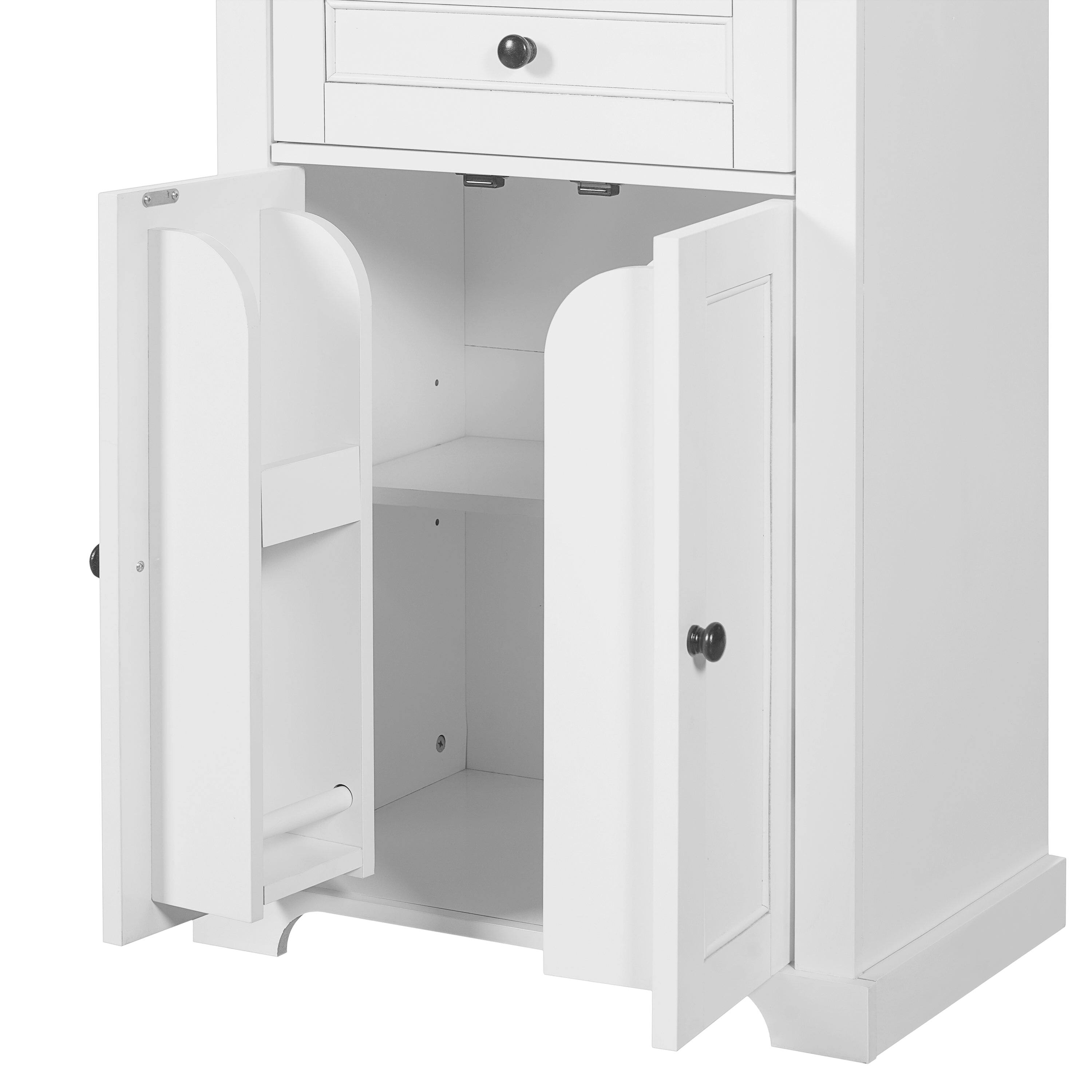 Back. Boyel Living - 67.2 Inch Tall Bathroom Storage Cabinet with Tempered Glass Doors Adjustable Shelves Drawer Soft Close Linen Tower - White.