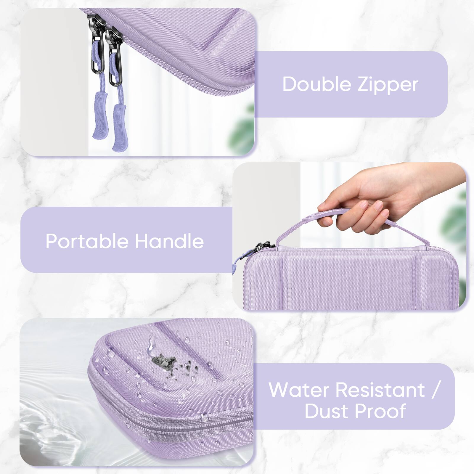 Double Zipper  
Portable Handle  
Water Resistant / Dust Proof