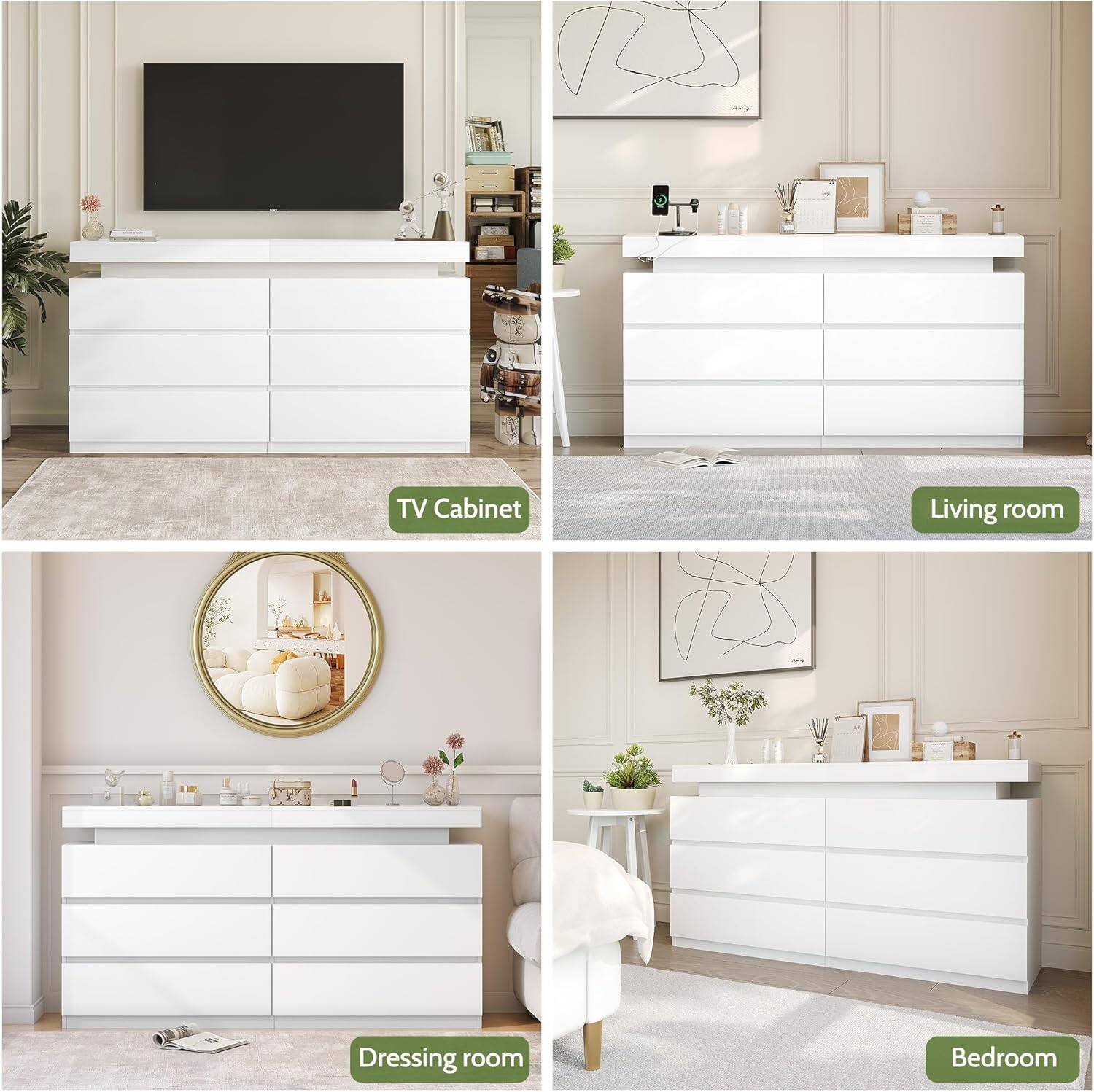 TV Cabinet  
Living room  
Dressing room  
Bedroom