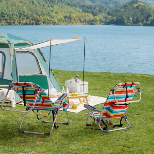 Alt View 10. Winado - Folding Beach Camping Chair with 5-Position, Cooler Bag, Cup Holders, Towel Bar, Lightweight for Outdoor Beach Camping - Rainbow Stripes.