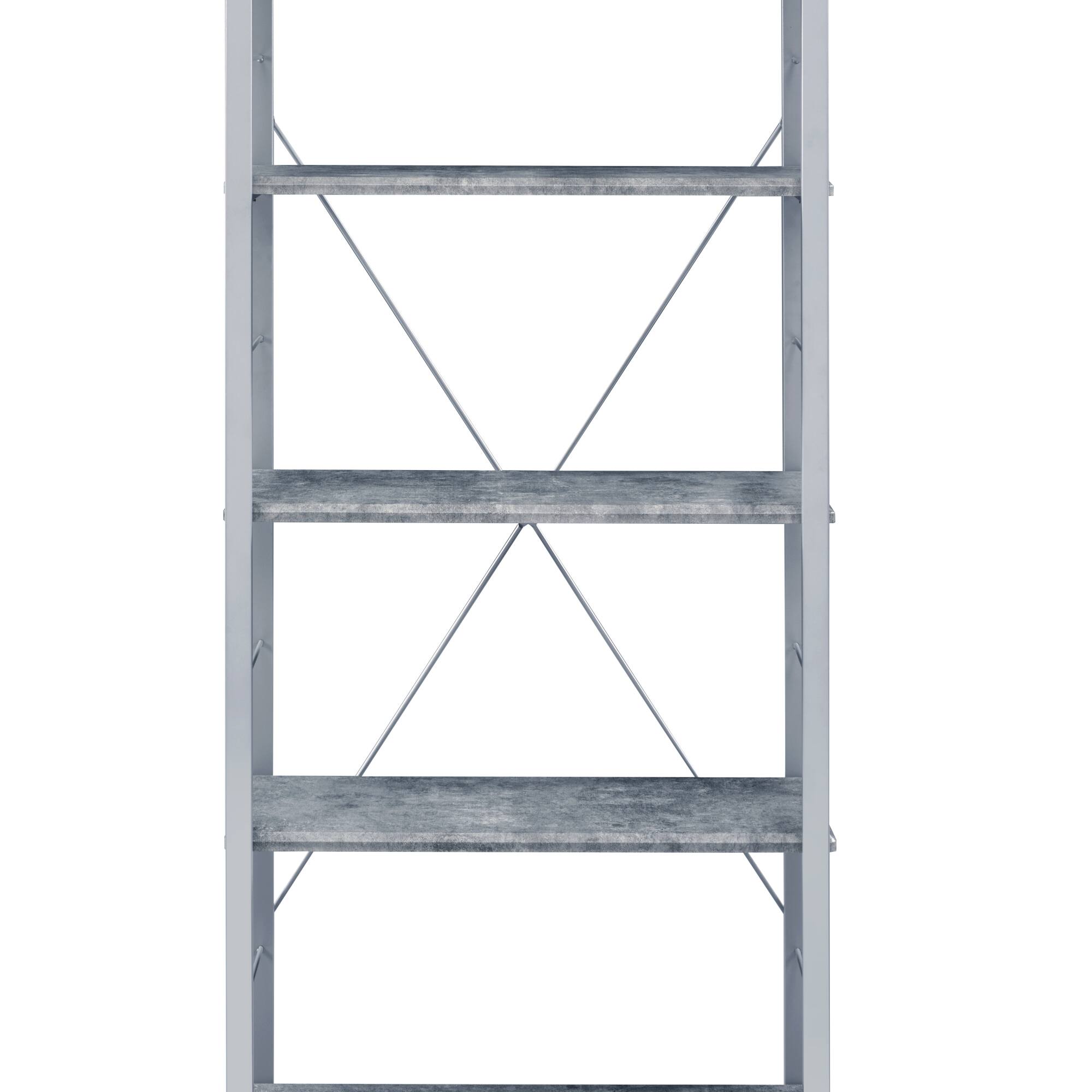 Alt View 1. GOODSILO - Modern Faux Concrete and Silver Metal Frame Bookshelf with Open Compartments - Gray+Silver.