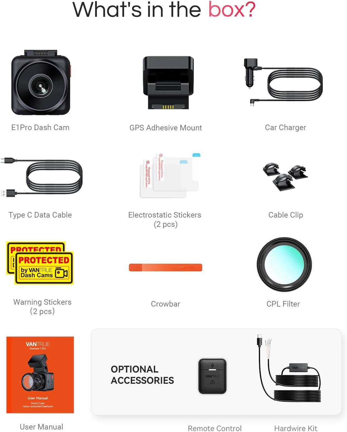 Vantrue E1 Pro 4K Mini Dash Cam w/ 64GB Micro SD Card, STARVIS 2, 1.54 ...