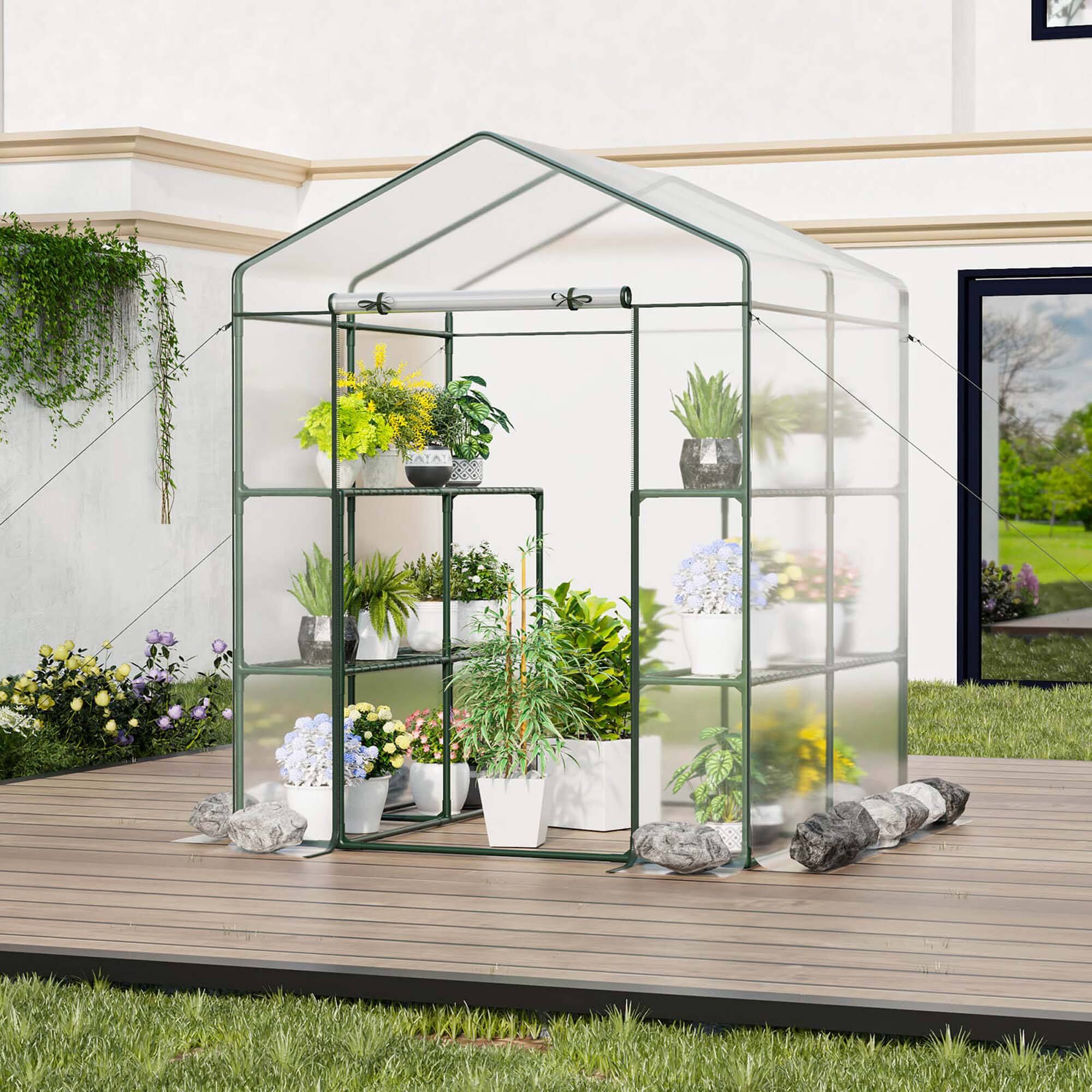 Alt View 3. Costway - Costway Portable Mini Greenhouse with 3 Tiers 8 Shelves Roll-up Zippered Door for Plants - Transparent.