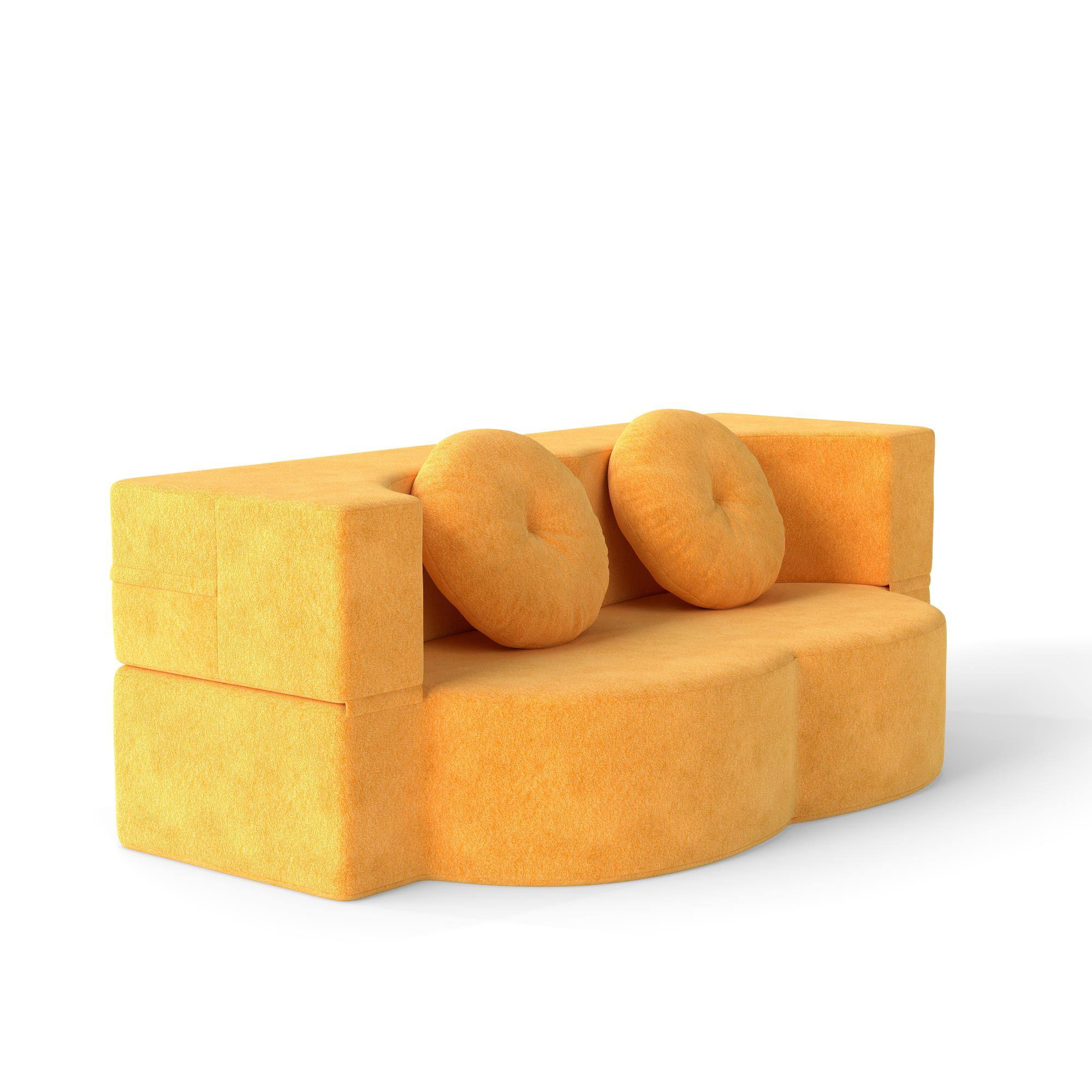 Left. COWLOWN - Folding Sofa Bed with Pillow Twin Sleeper Floor Futon Loveseat Foam Folding Mattress Yellow - Yellow.