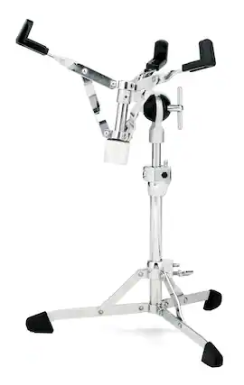 Front. Gibraltar Hardware - Ultra Adjust Flat Base Snare Drum Stand, with Brake Style Gearless Tilter Key Lock Stability & ABS Inserts.