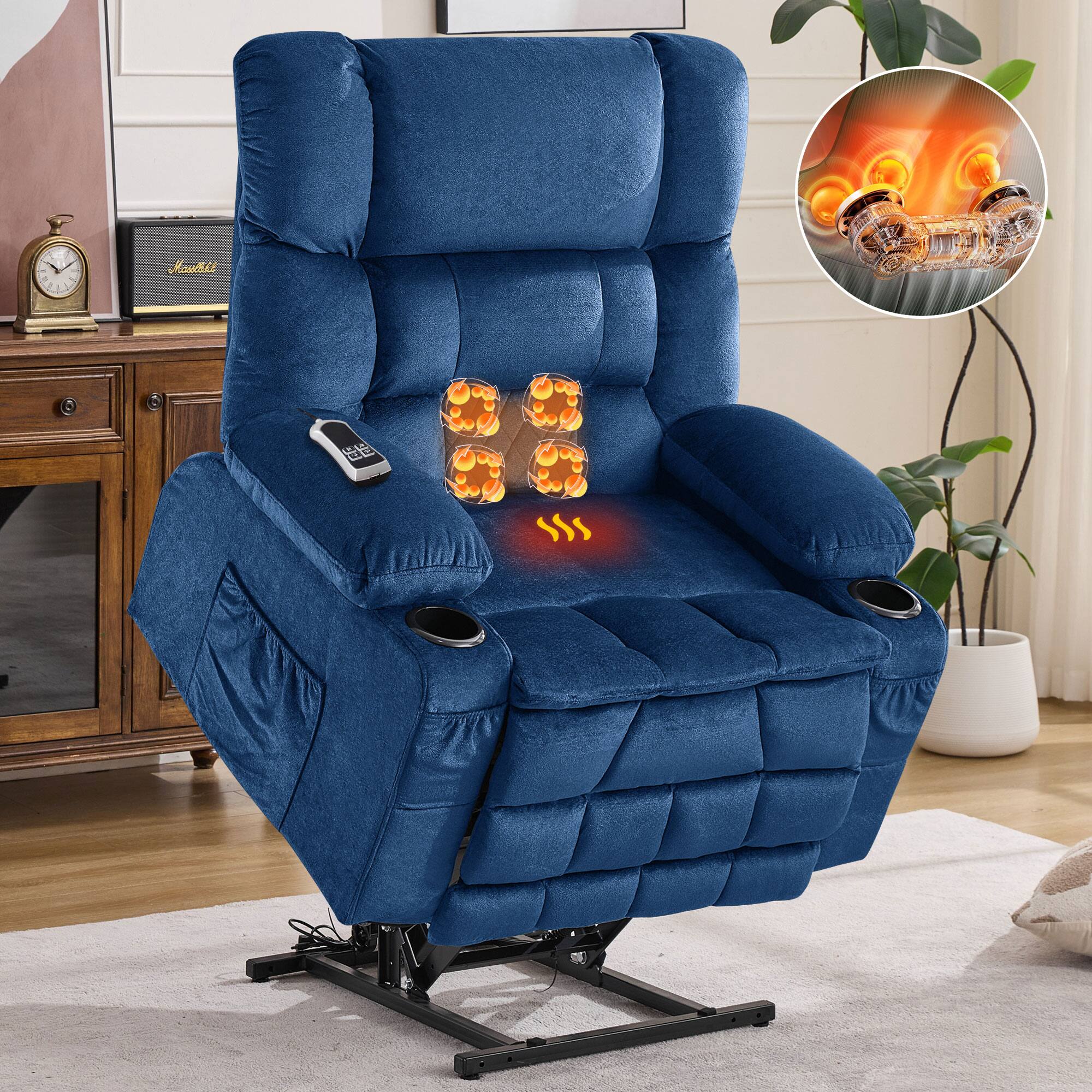 Front. TinyHomie - Dual Motor Large Power Lift Recliner Chair for Elderly Lay Flat Lift Chair with knead the waist and heat BLUE - Blue.