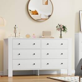 GARVEE - 6 Drawer Dresser for Bedroom, Wide Chest with Deep Drawers and Metal Knobs, Modern Storage for Hallway, Kids Room - White