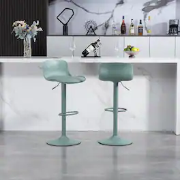 HTUTWOO - Bar Stools Set of 2, Height Adjustable 360° Swivel PU Leather Counter Height Barstools, for Kitchen Island & Home Bar - Light Green