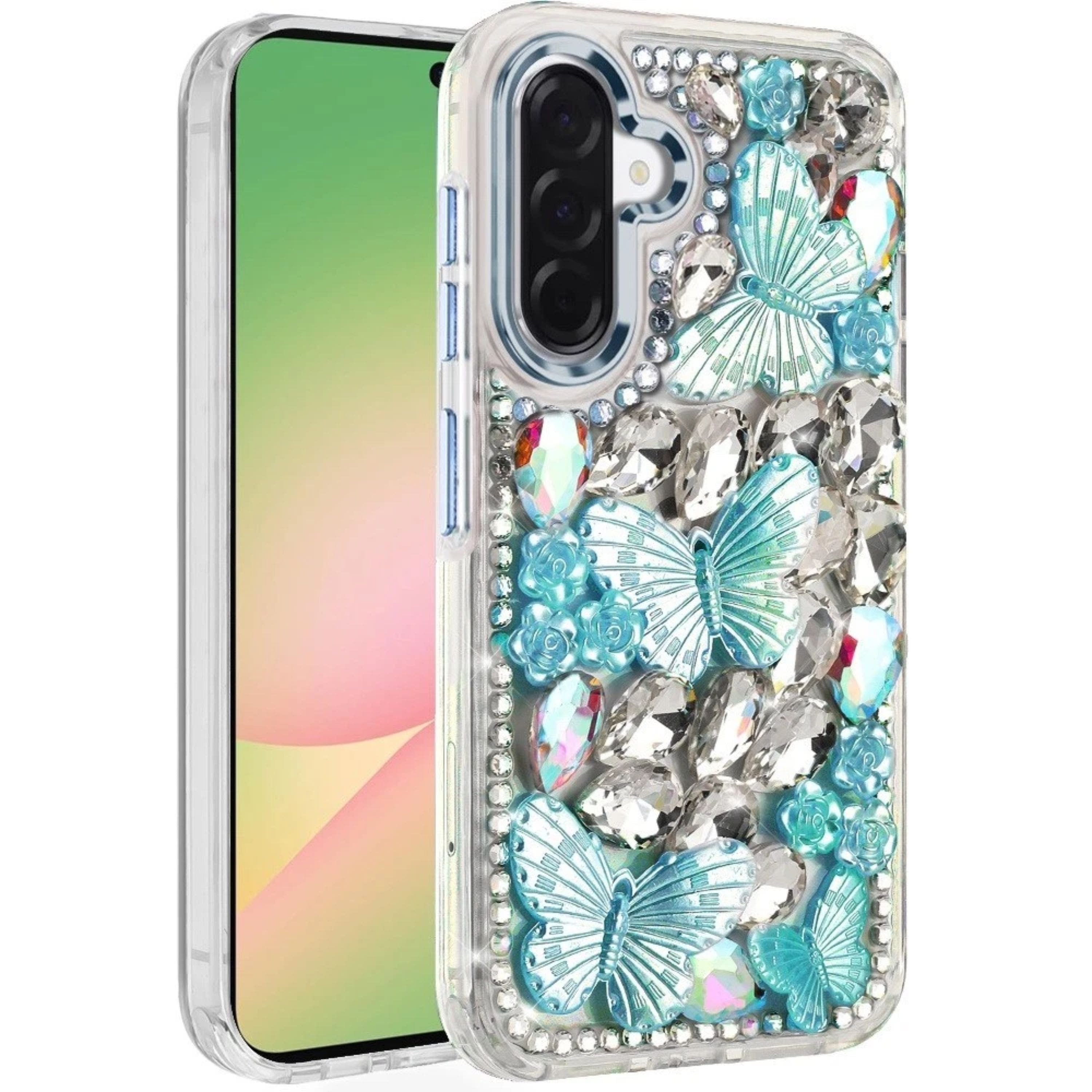 Kitcheniva - Diamond Butterflies Bling Phone Case With Tempered Glass For Samsung Galaxy A57 5G - Blue price history on PriceWatchPro
