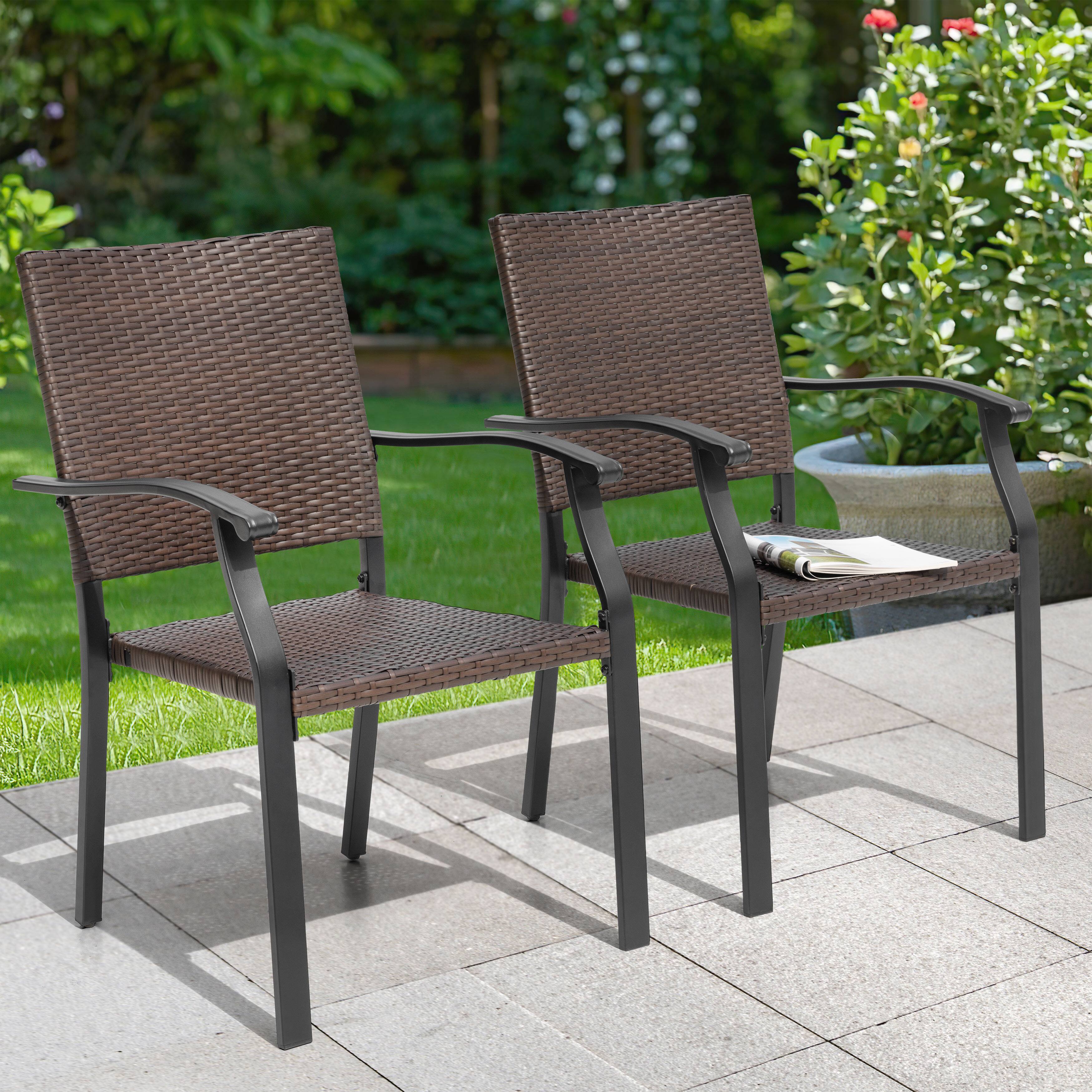 Left. Nuu Garden - Outdoor Patio Iron Dining Chairs, All-Weather Wicker Material - black.