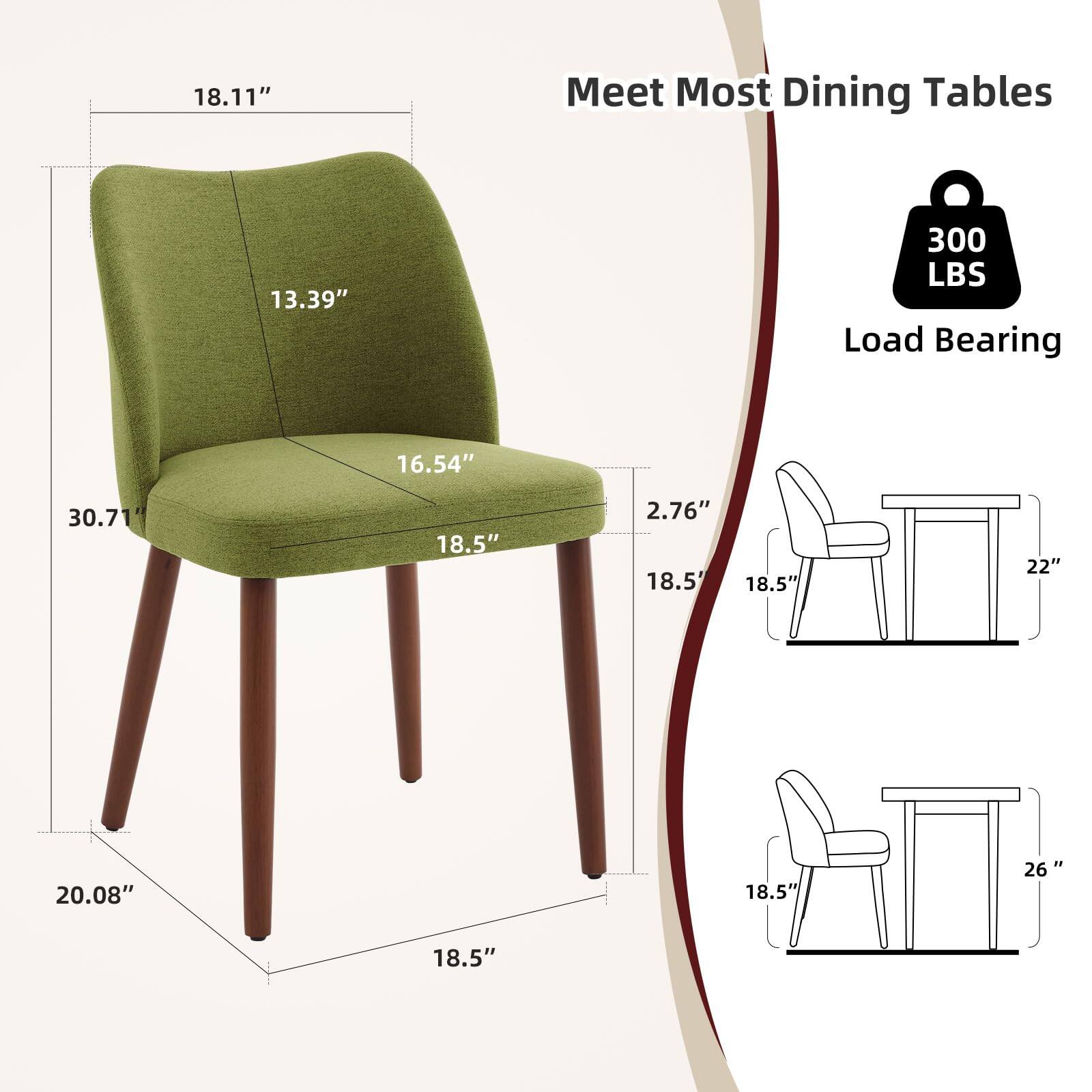 Acekool Dining Chair Set of 4, Linen Upholstered Side Chair with Wood ...
