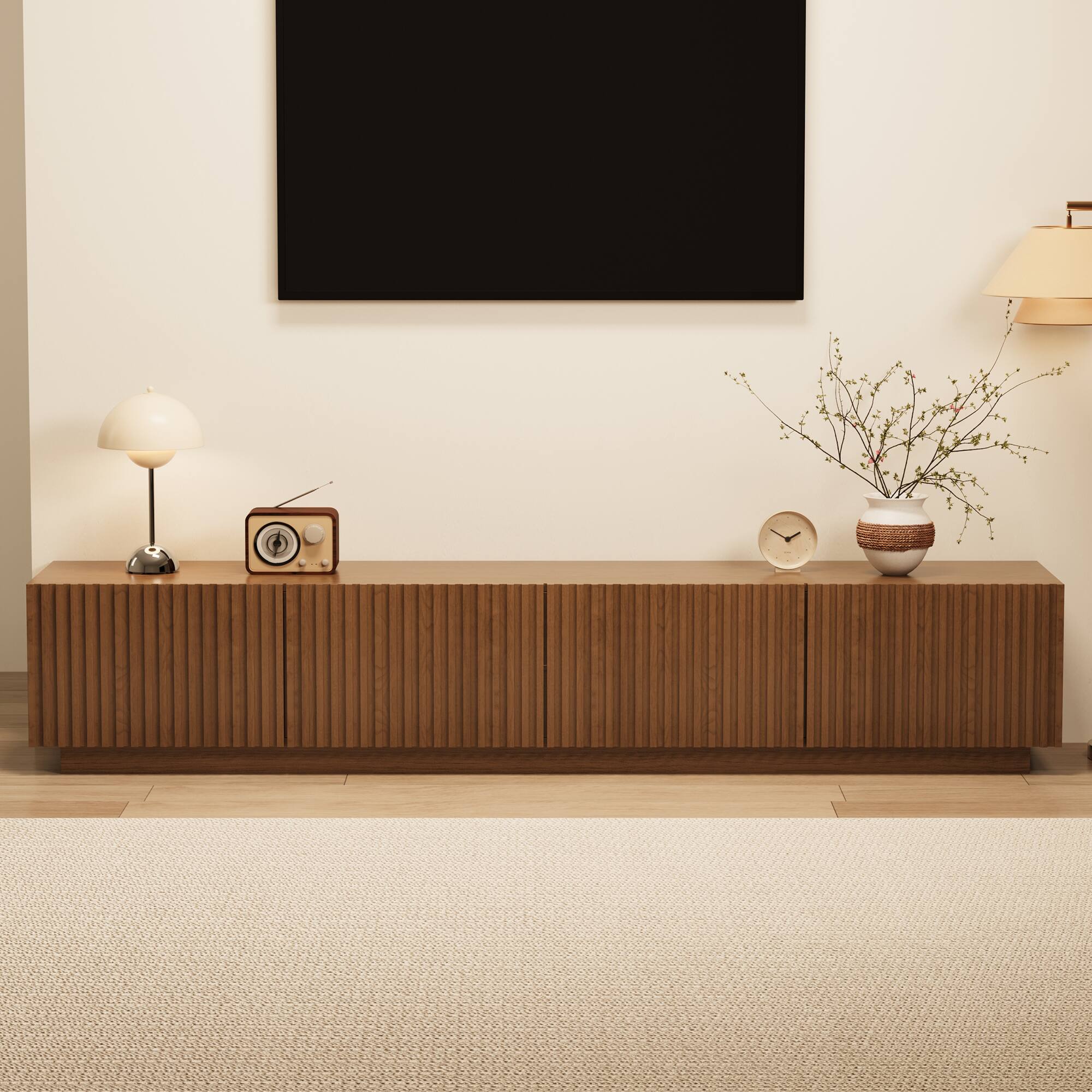 Alt View 9. luck idea - 86.61" TV Stand & Media Console, Modern Entertainment Center with Large Storage for Living Room - Walnut Color.