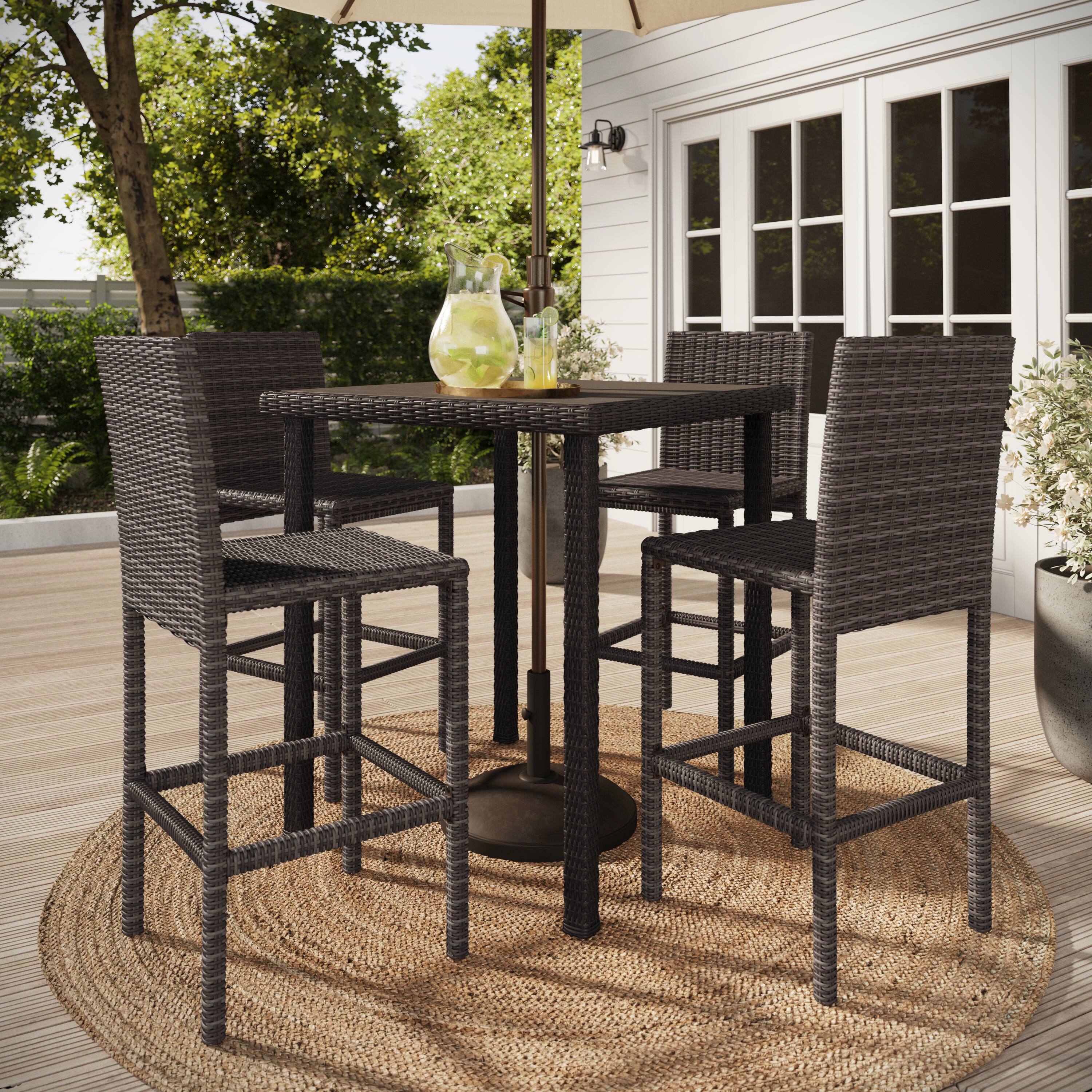 Alt View 4. Martha Stewart - Bedford 2PK Outdoor Rattan Wicker Bar Stools - Brown.