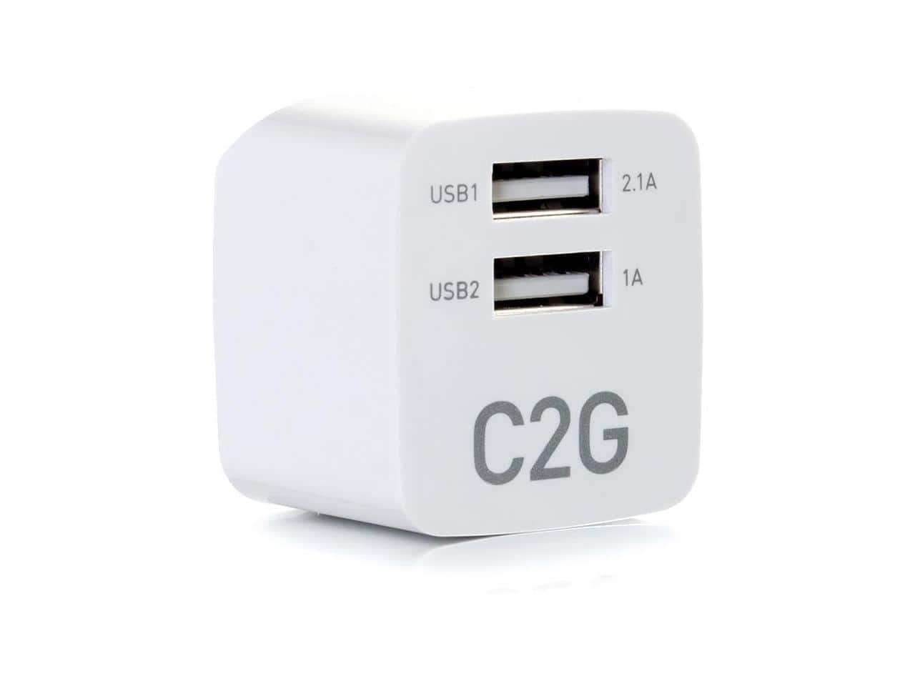 Cables to Go - C2G 22322 2-Port Foldable Wall Charger for Apple, Android, Samsung, iPhone - 5V 2.1A, White