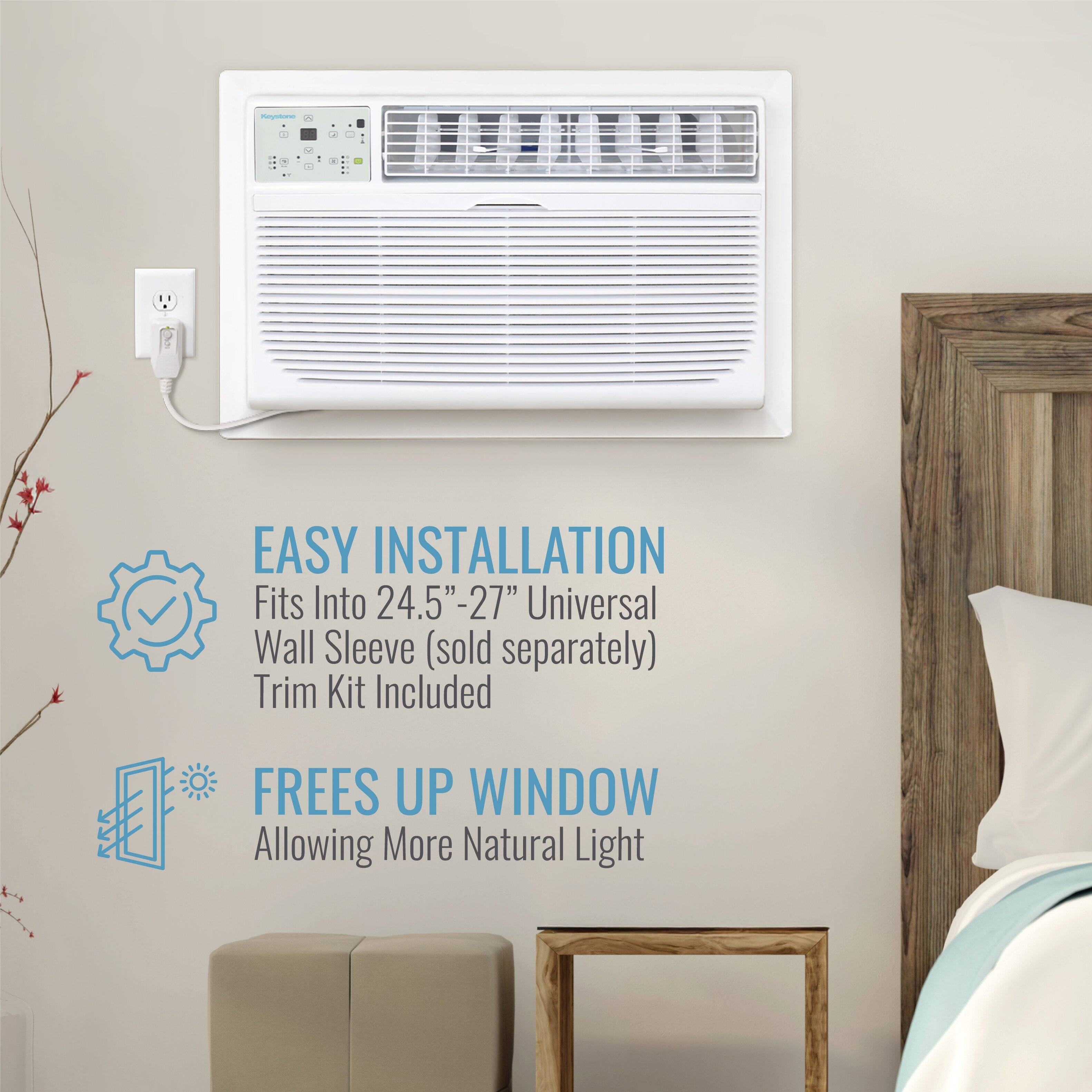 EASY INSTALLATION  
Fits Into 24.5" - 27" Universal Wall Sleeve (sold separately)  
Trim Kit Included  

FREES UP WINDOW  
Allowing More Natural Light