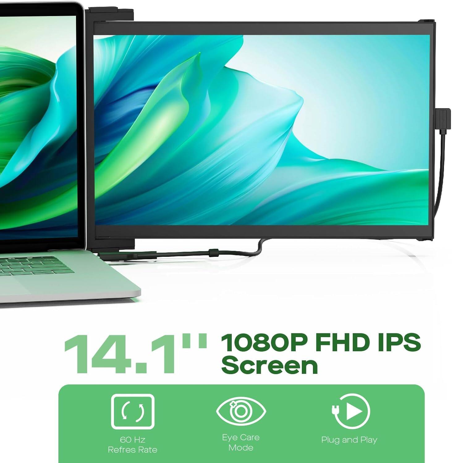 14.1" 1080P FHD IPS Screen

- 60 Hz Refresh Rate
- Eye Care Mode
- Plug and Play