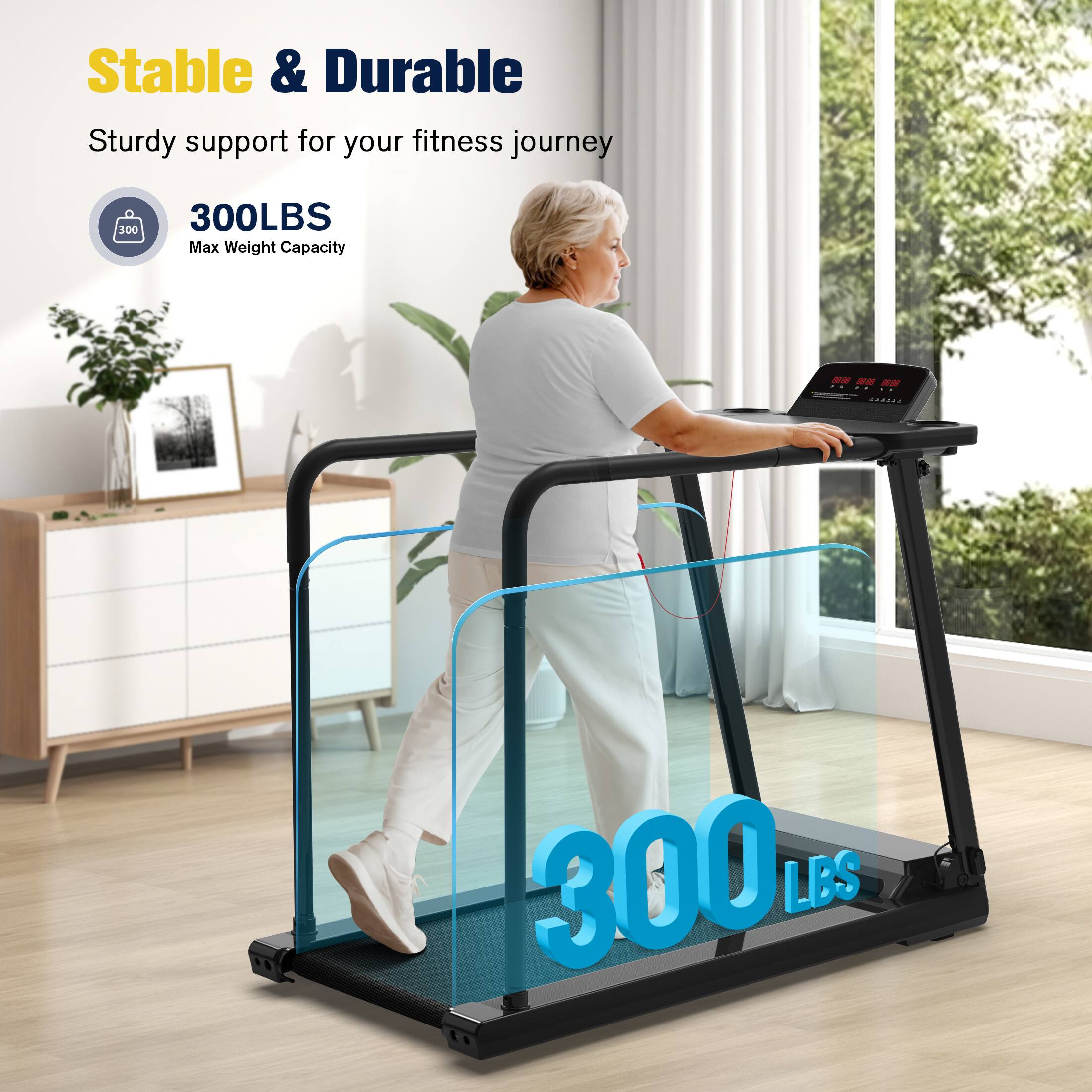 Stable & Durable, Sturdy support for your fitness journey, 300 LBS, Max Weight Capacity, 300 LBS