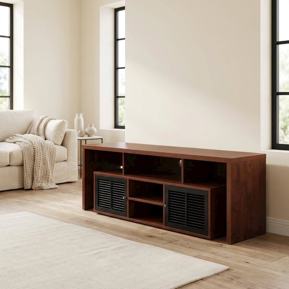 Alt View 2. FurniFact - Cherry wood TV stand with melamine veneer and ample storage space - Brown.
