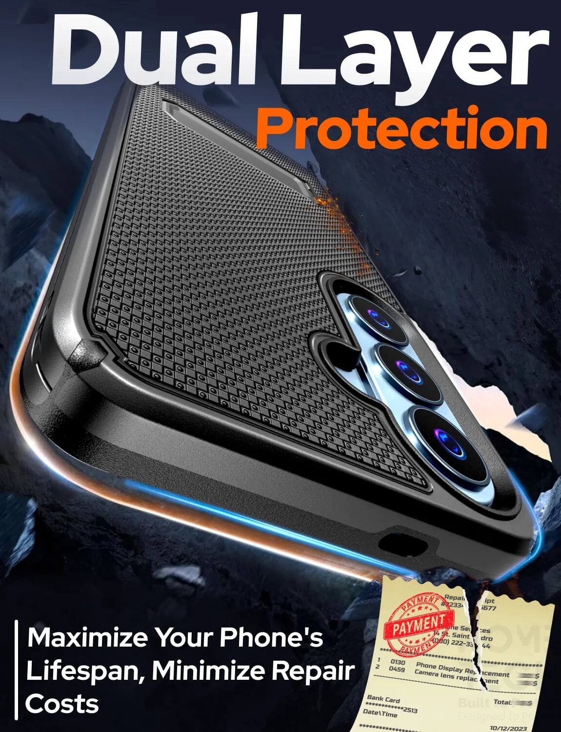 Dual Layer Protection

Maximize Your Phone's Lifespan, Minimize Repair Costs

Repair #233 1677
Payment
Saint Sees
(000) 222-33 44
Phone Display Replacement $1 0130
Camera Lens Replacement $2 0459
Bank Card Costs
Total: $5
Date/Time 10/12/2023