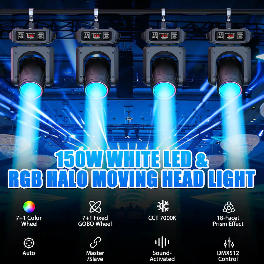 UKing 150W LED Moving Head | White+RGB Halo | 7C+GOBO Wheel | 18 Facet ...