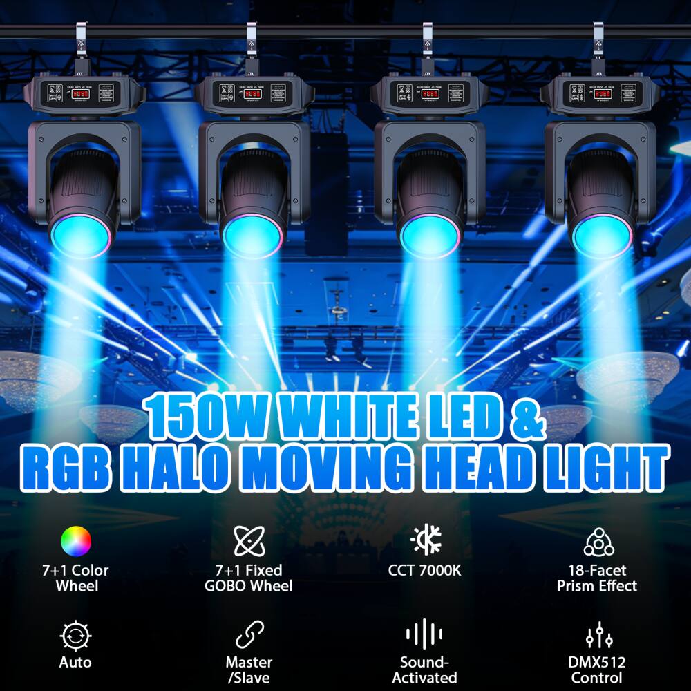 UKing 150W LED Moving Head | White+RGB Halo | 7C+GOBO Wheel | 18 Facet ...