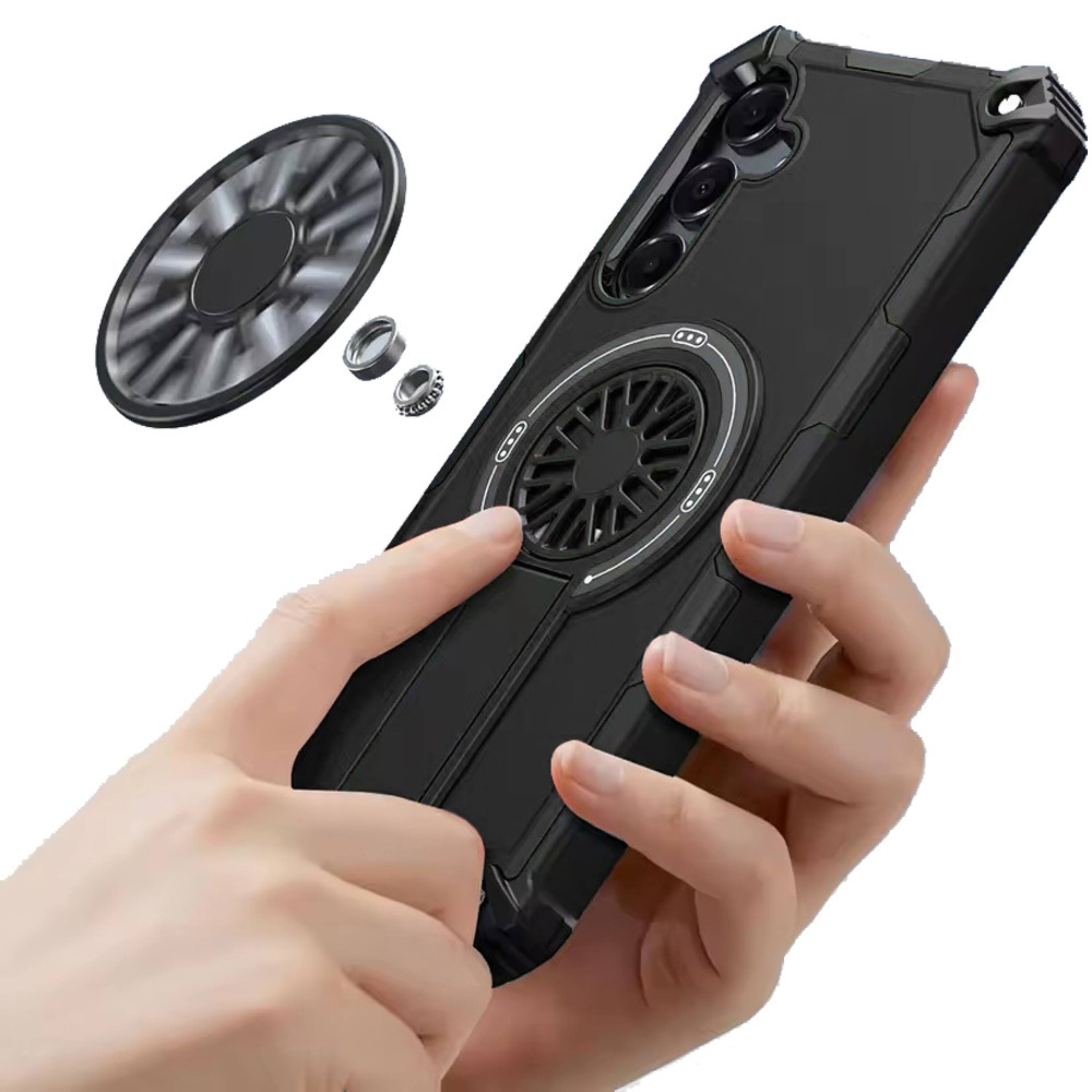 Angle. Kitcheniva - Dual Layer Magnetic Circle Pop Out Stand Case With Tempered Glass For Samsung A17 5G Black - Black.
