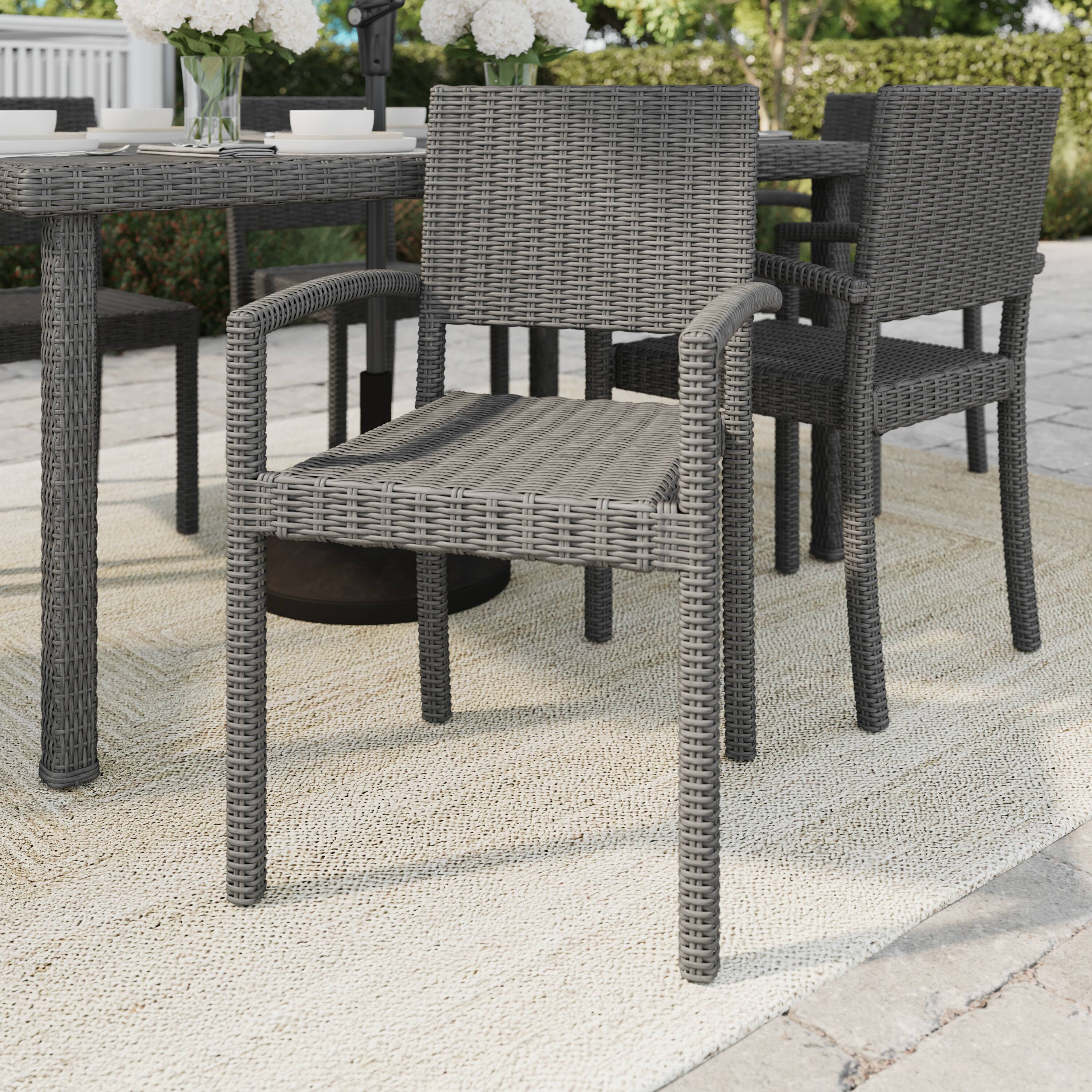 Alt View 4. Martha Stewart - Bedford Outdoor Rattan Wicker Stackable Dining Armchair - Gray.