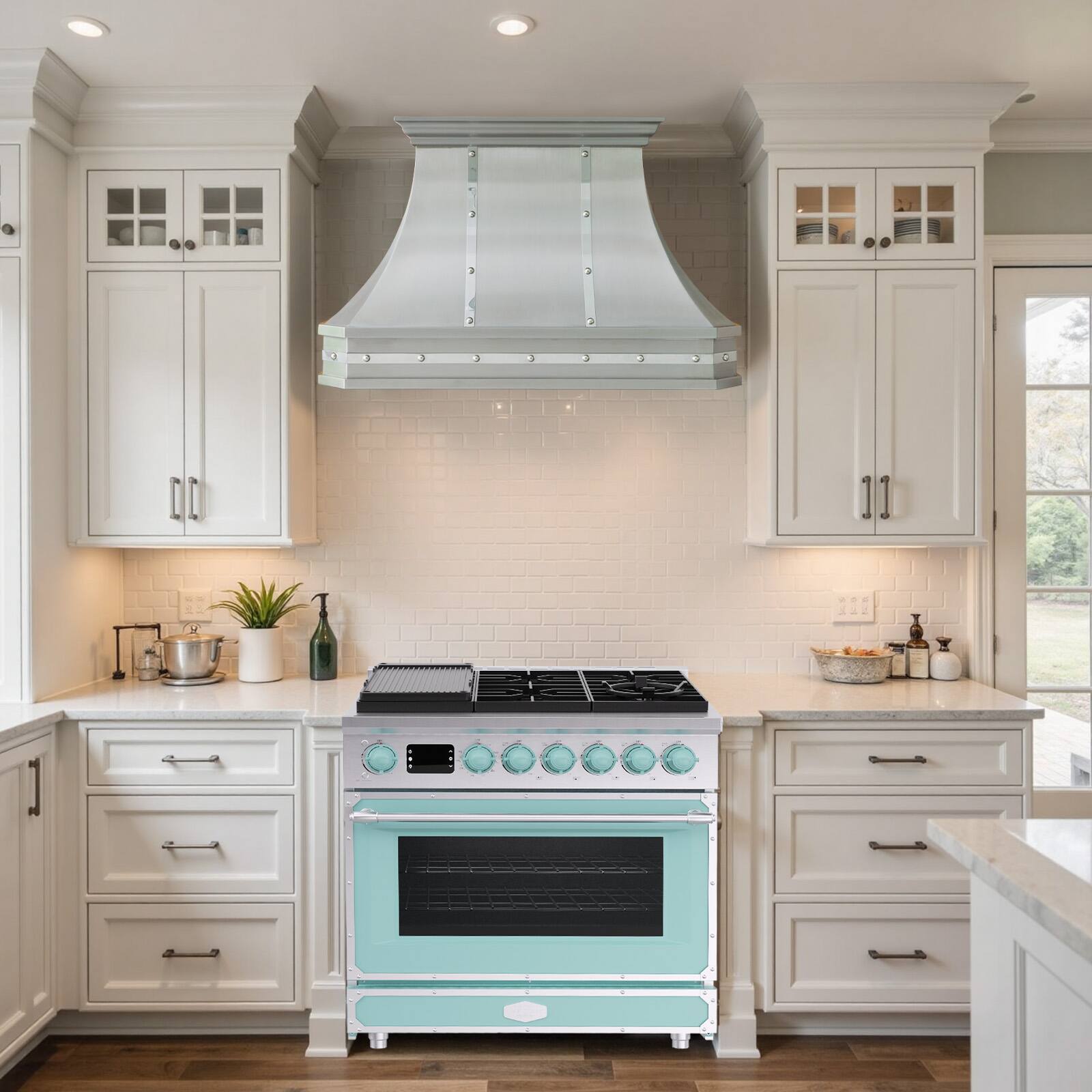 Alt View 8. Akicon - Akicon 4.2 Cu.ft Freestanding Gas Rapid Convection Range with 6 Sealed Burners and Cast Iron Grates in Powder Blue - Powder Blue.