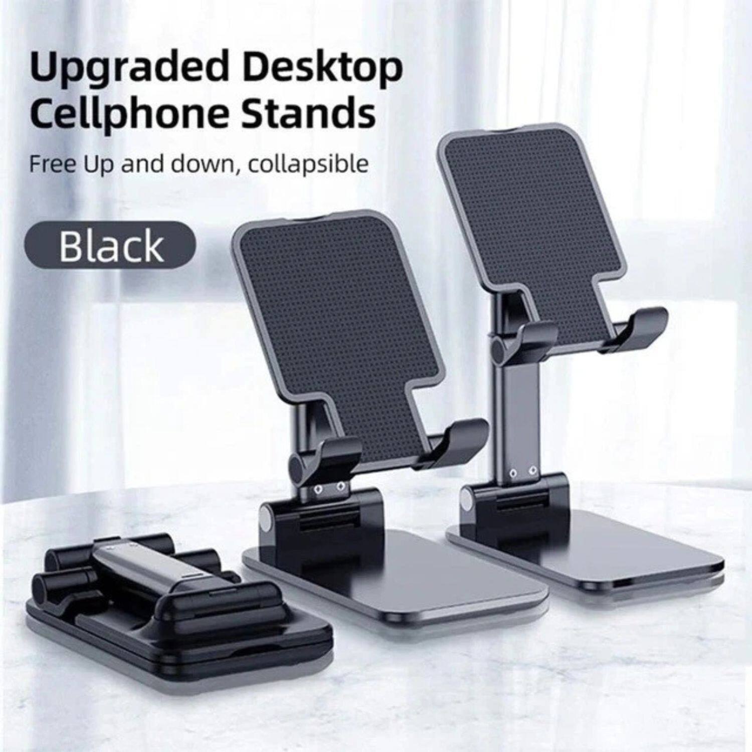 Upgraded Desktop Cellphone Stands  
Free Up and down, collapsible  
Black